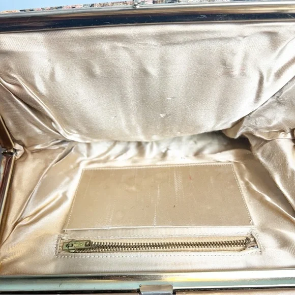 Vintage 50s Floral Tapestry Top Handle Kelly Frame Handbag Victorian Roses - Picture 5 of 11